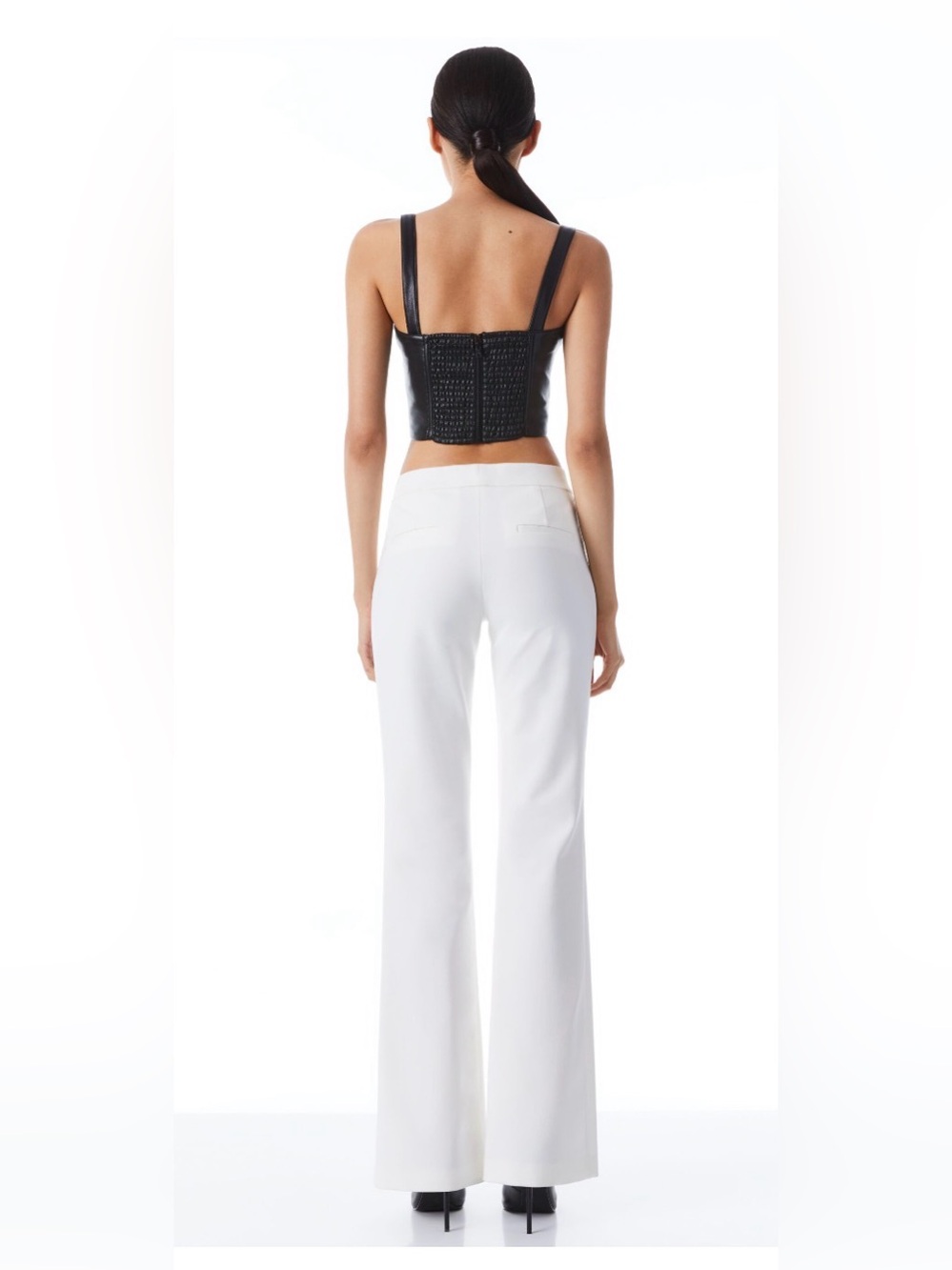 Alice and Olivia $350 Walker Slim Slit Pants white/Off white Size 4 - Picture 2 of 8